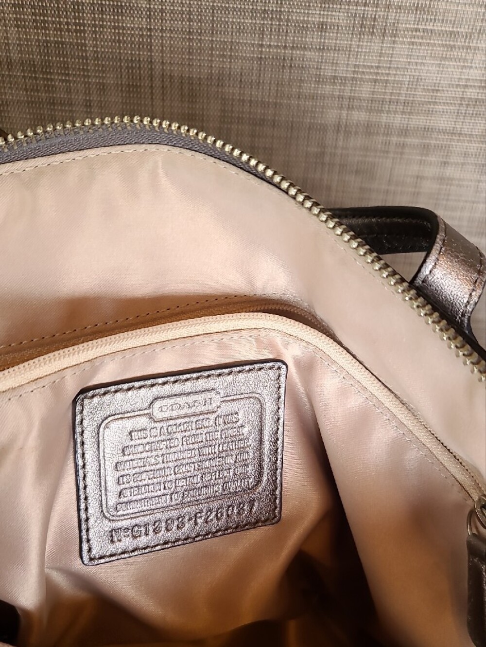 Coach Metallic Snake-Print Satchel in Silver and Taupe - Picture 3 of 10